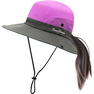 Women's Purple & Grey Wide Brim Mesh Vent Boonie Chin Strap Classic Cowboy Hat